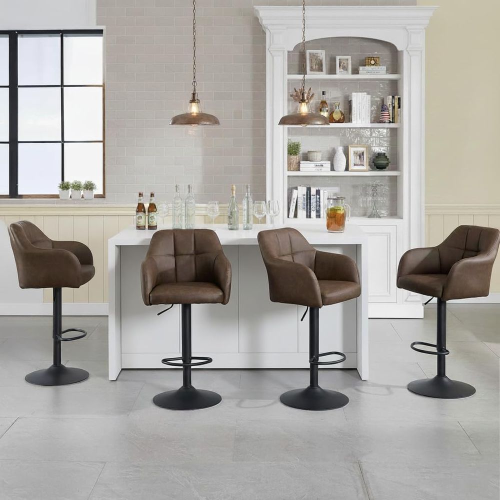 Home Bar And Counter - Set of 4 Swivel Leather Bar