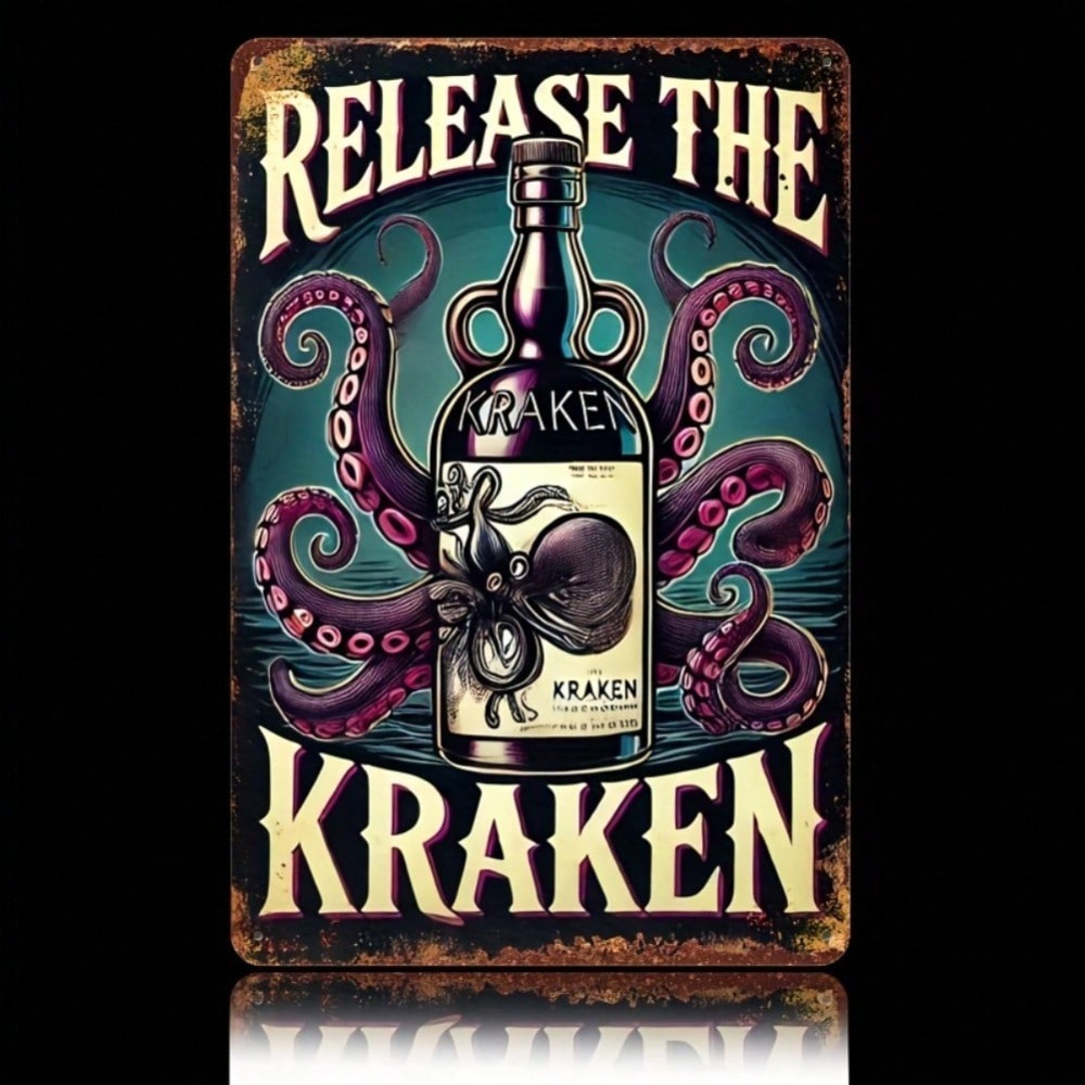 Home Bar Cafe - Vintage Kraken Rum Bottle Wall Art,