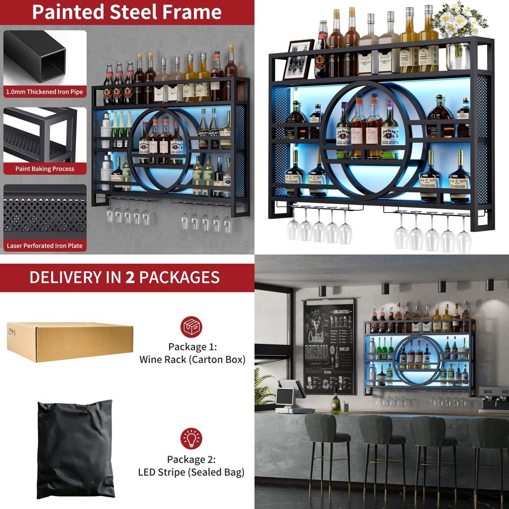 Home Bar Shelves - 39 Wall-Mounted 3-Tier Wine Rack with