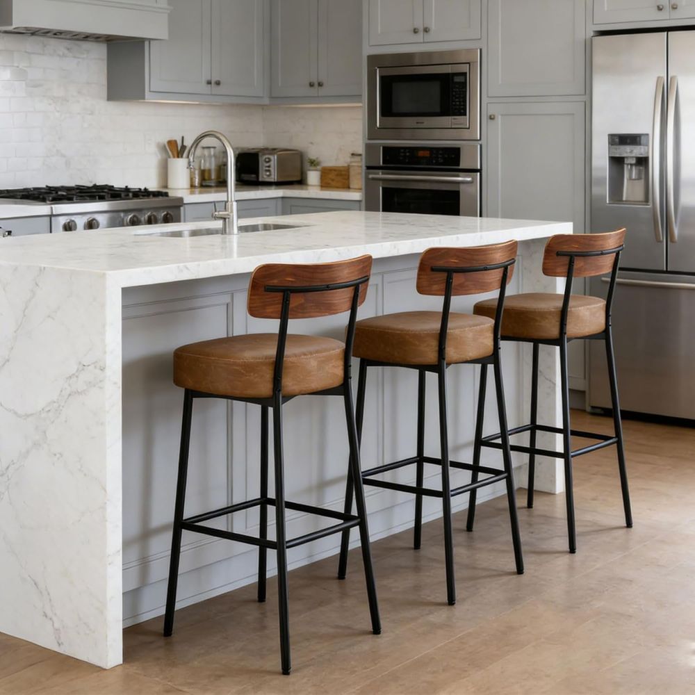 Brown Bar Stools Set o 3, Leat - مراجعة Home Bar And Counter وسعره
