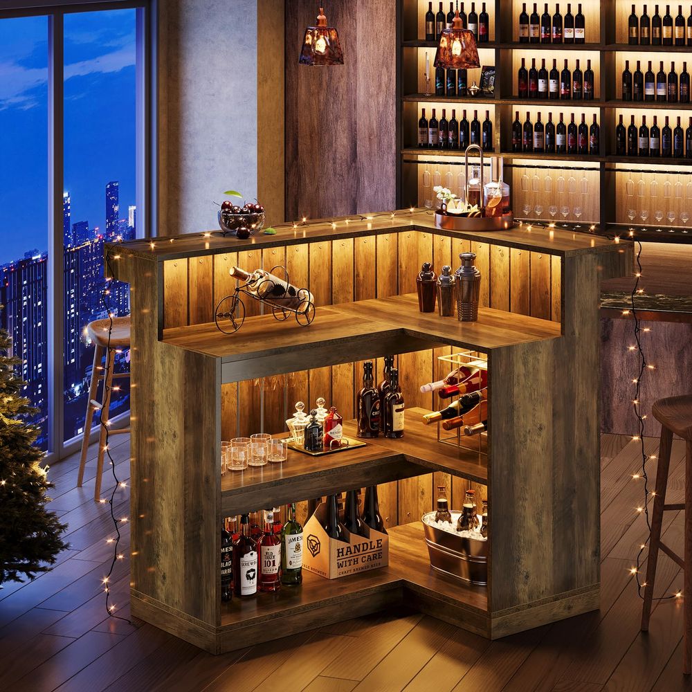 Home Bar Unit, L Shaped Bar Ta - مراجعة Home Bar Shelves وسعره