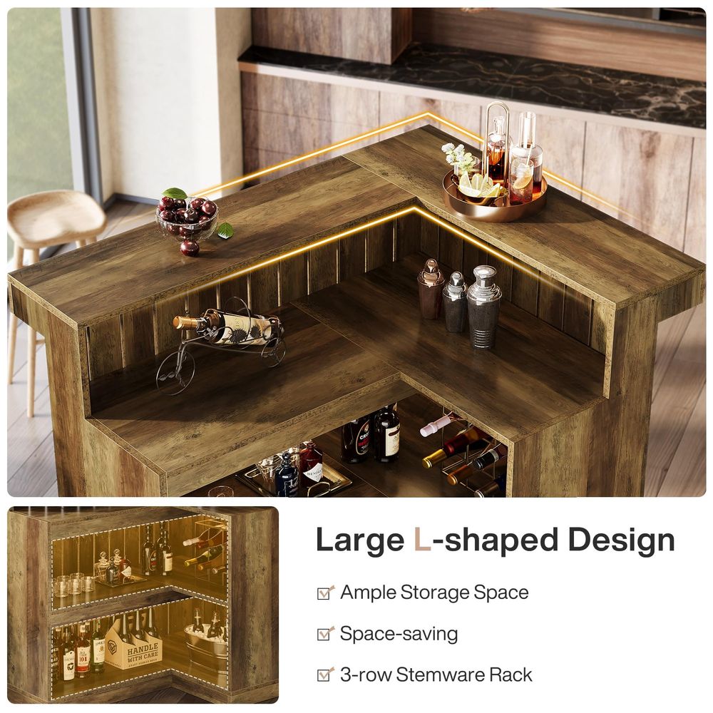 Home Bar Unit, L Shaped Bar Ta - مراجعة Home Bar Shelves وسعره