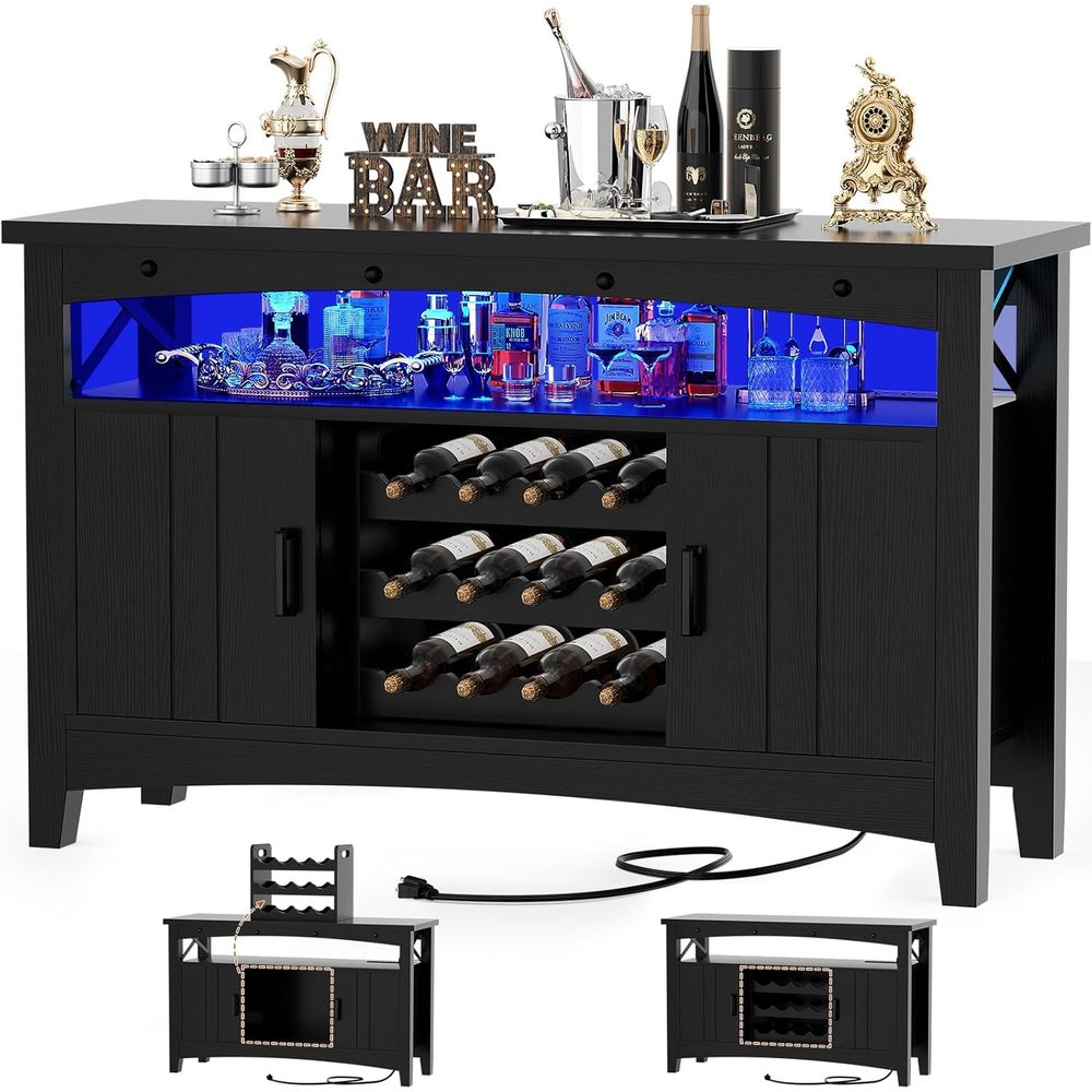 LED-Illuminated Home Wine Bar  - مراجعة Home Bar And Cabinet وسعره