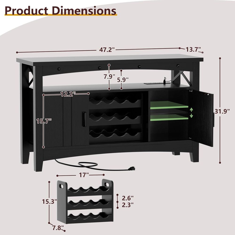 LED-Illuminated Home Wine Bar  - مراجعة Home Bar And Cabinet وسعره