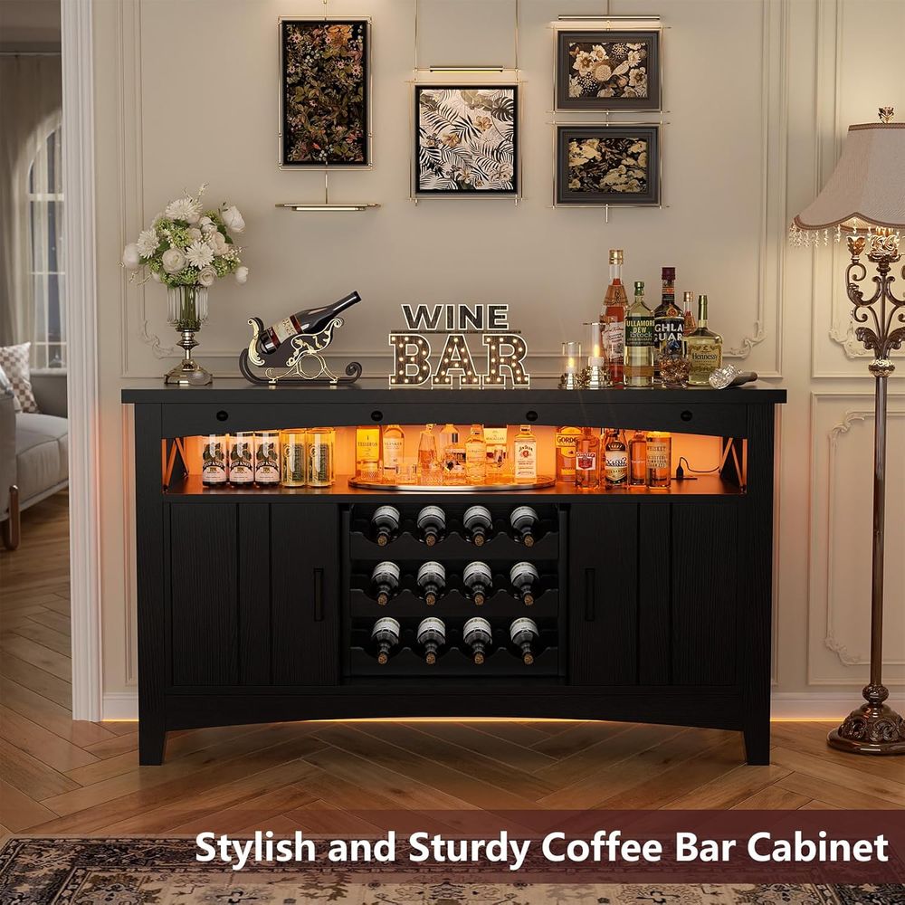 LED-Illuminated Home Wine Bar  - مراجعة Home Bar And Cabinet وسعره