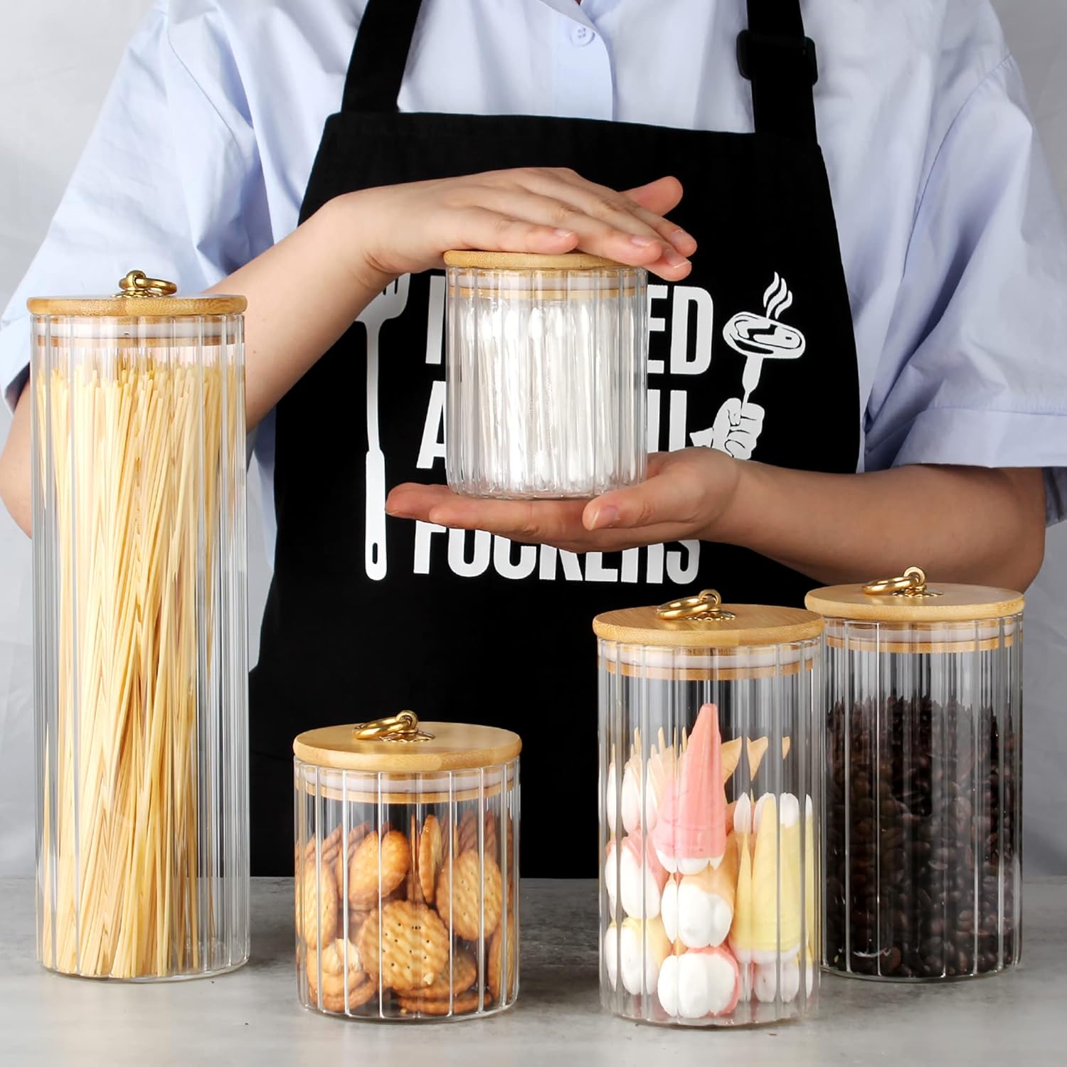 Glass Storage Jars Set of 5, D - مراجعة Home Bar And Kitchen وسعره