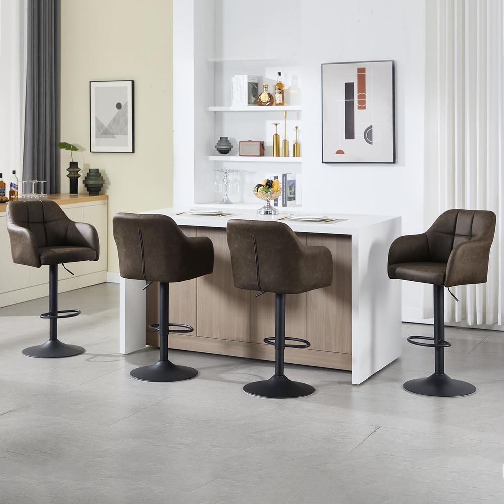 Set of 4 Swivel Leather Bar St - مراجعة Home Bar And Counter وسعره