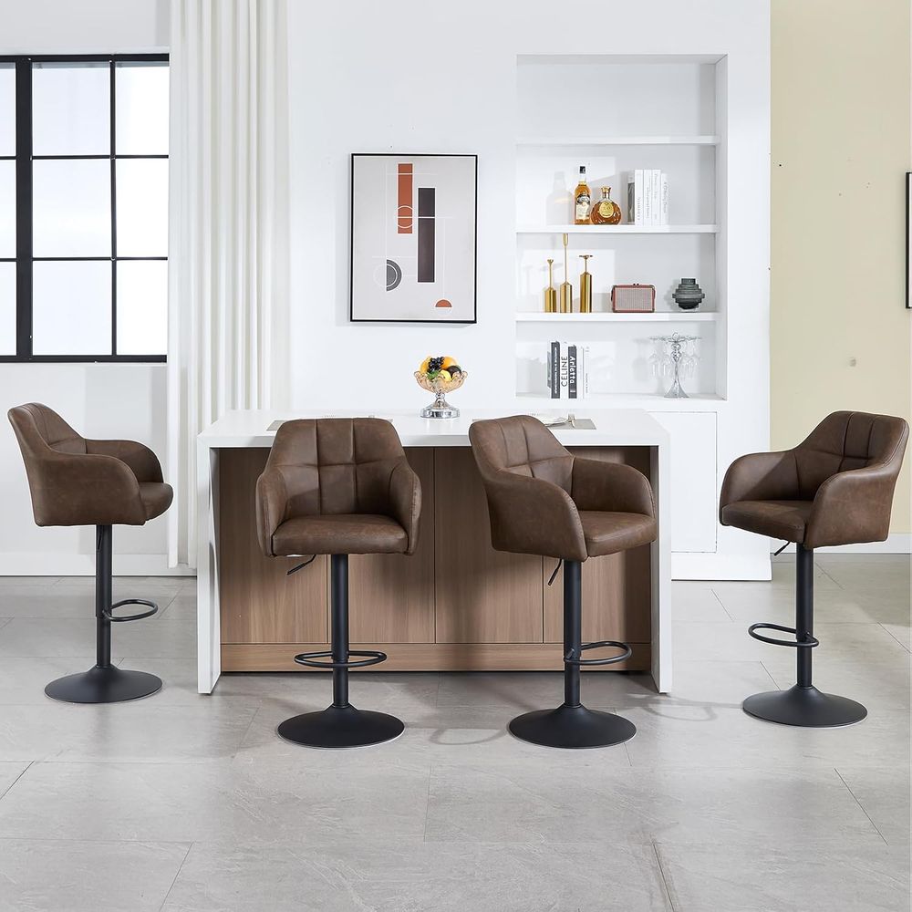 Set of 4 Swivel Leather Bar St - مراجعة Home Bar And Counter وسعره