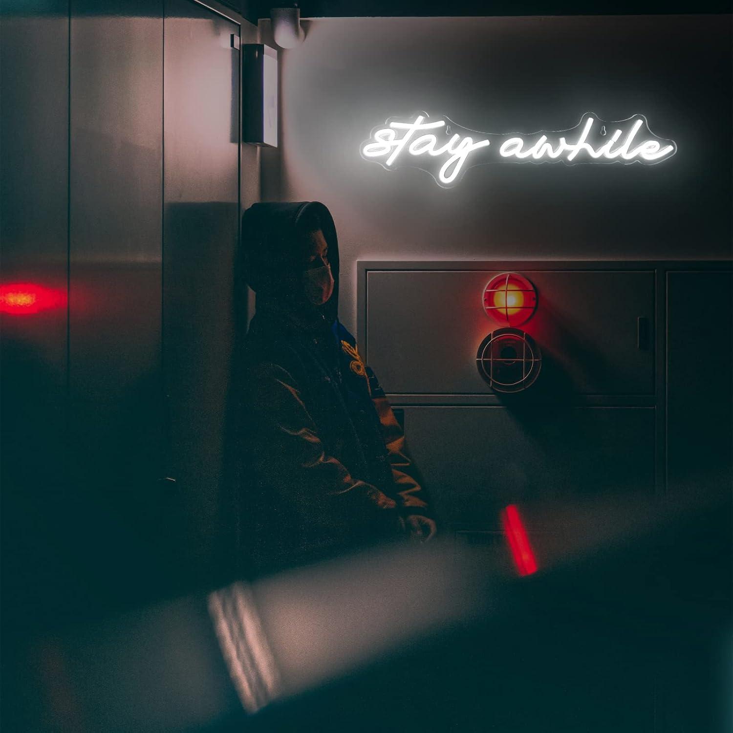 Stay Awhile Neon Signs USB Dim - مراجعة Home Bar Signs وسعره