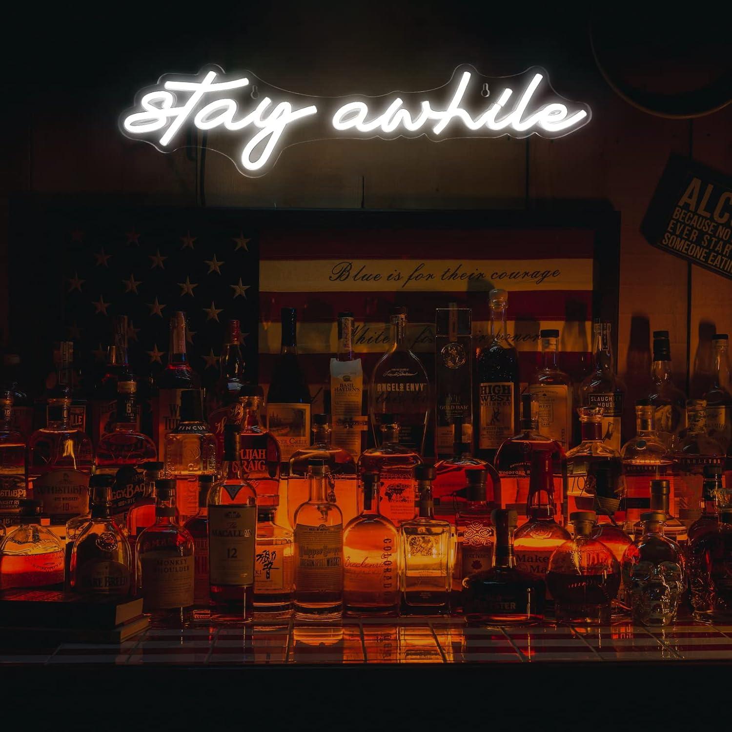 Stay Awhile Neon Signs USB Dim - مراجعة Home Bar Signs وسعره