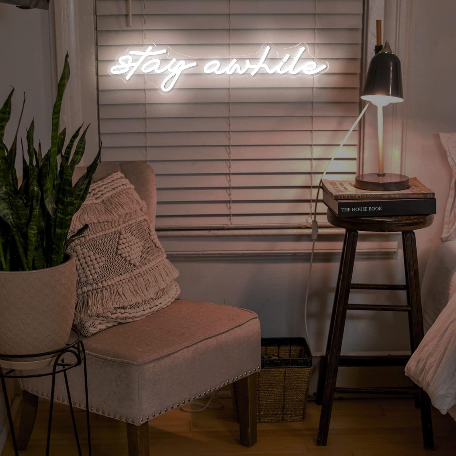 Stay Awhile Neon Signs USB Dim - مراجعة Home Bar Signs وسعره