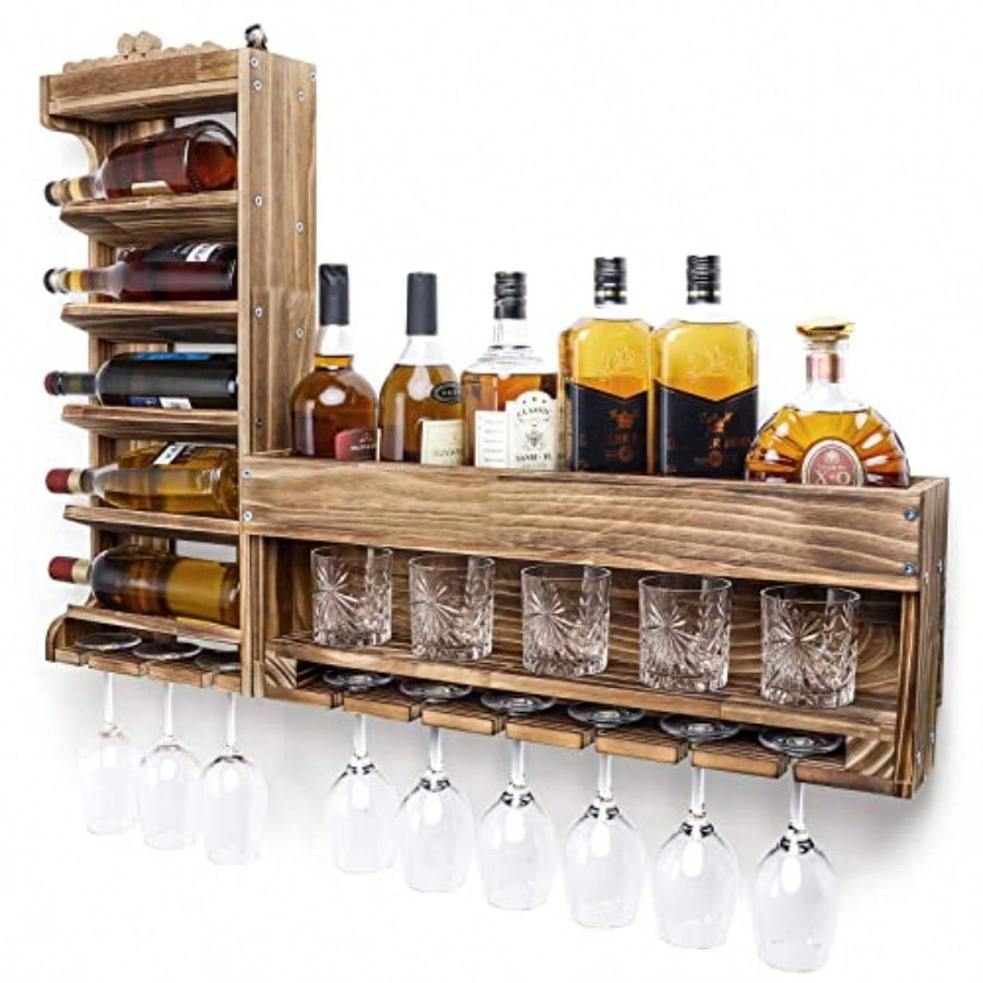 Wine Rack Wall Mounted WoodAlc - مراجعة Home Bar Shelves وسعره