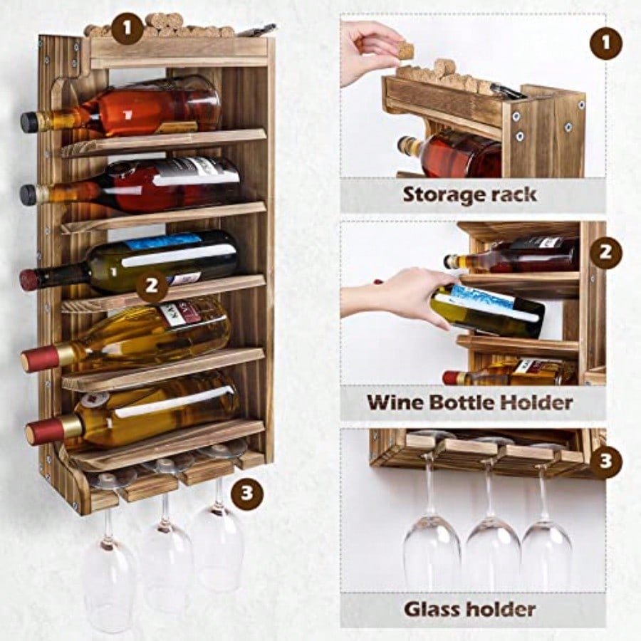 Wine Rack Wall Mounted WoodAlc - مراجعة Home Bar Shelves وسعره