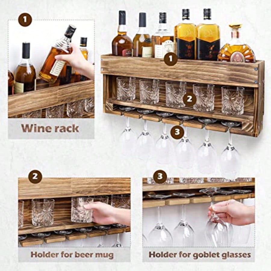 Wine Rack Wall Mounted WoodAlc - مراجعة Home Bar Shelves وسعره