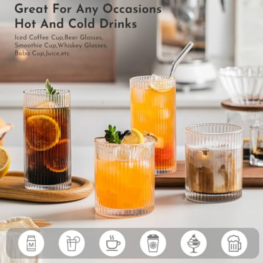 12Piece Ribbed Glassware Set w - مراجعة Highball Glass Set وسعره
