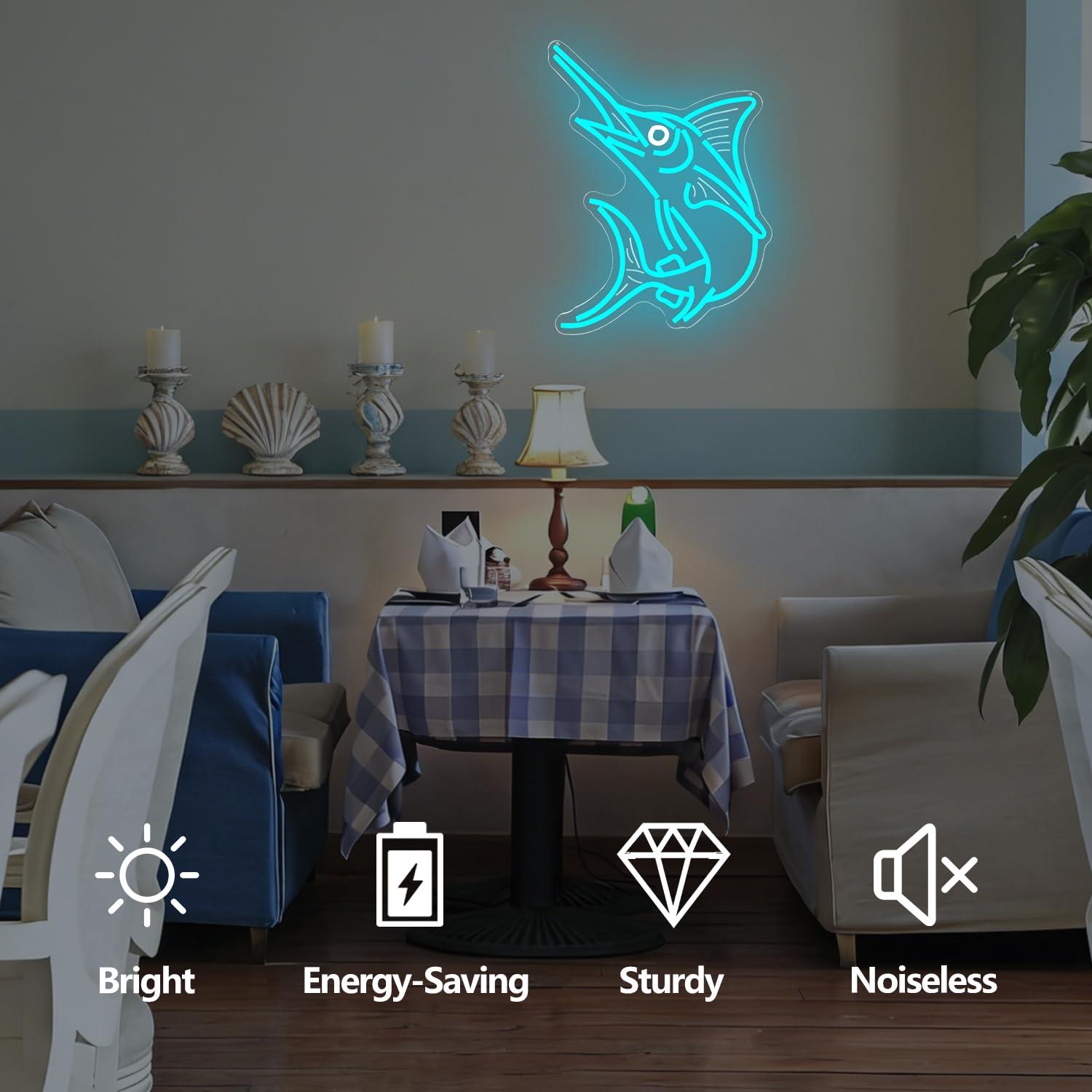 Marlin Fish Neon Sign Deep Sea - مراجعة Home Bar Signs وسعره