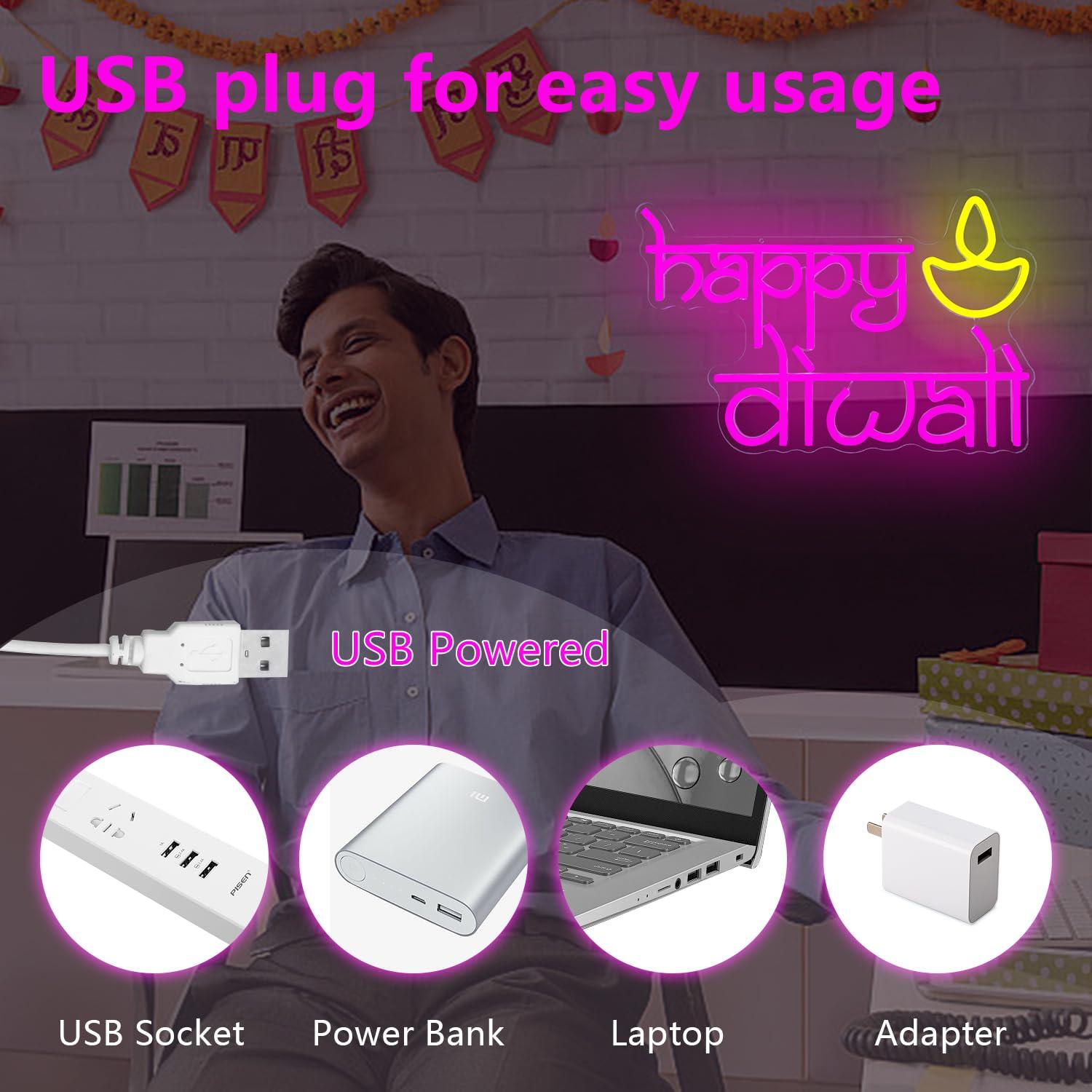 Happy Diwali Neon Sign USB Pow - مراجعة Home Bar Signs وسعره