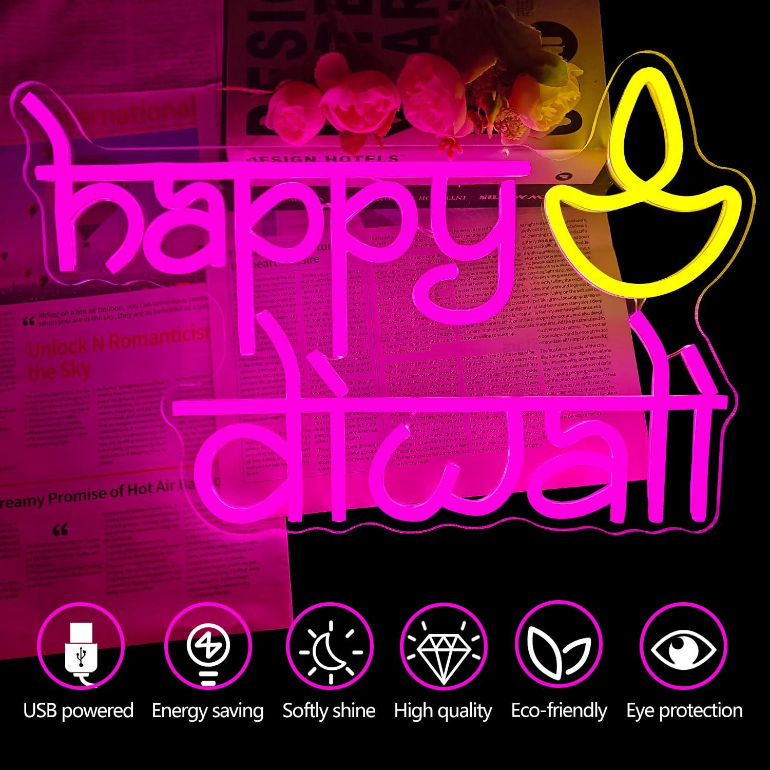 Happy Diwali Neon Sign USB Pow - مراجعة Home Bar Signs وسعره