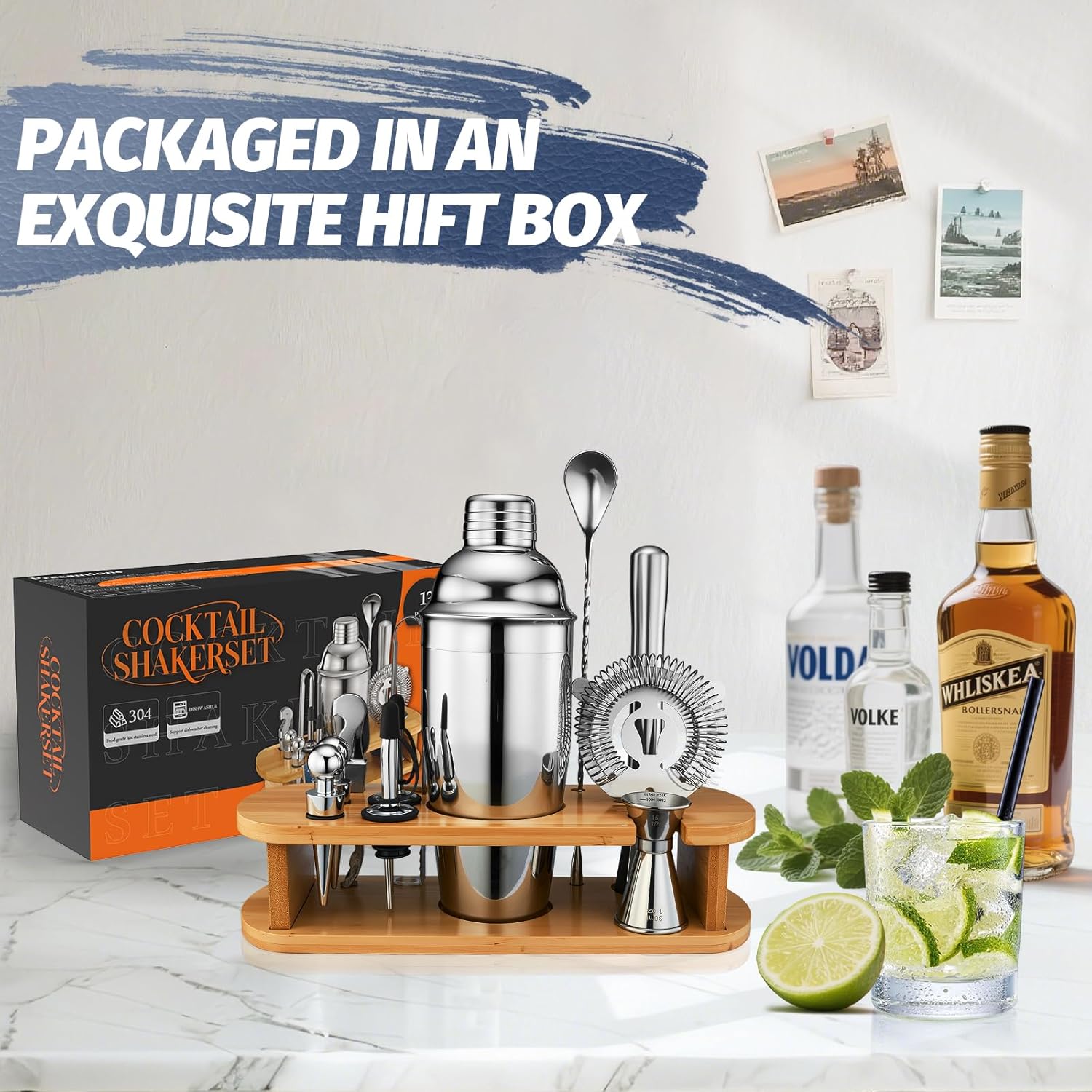 13-Piece Cocktail Shaker Set W - مراجعة Home Bar Stand وسعره