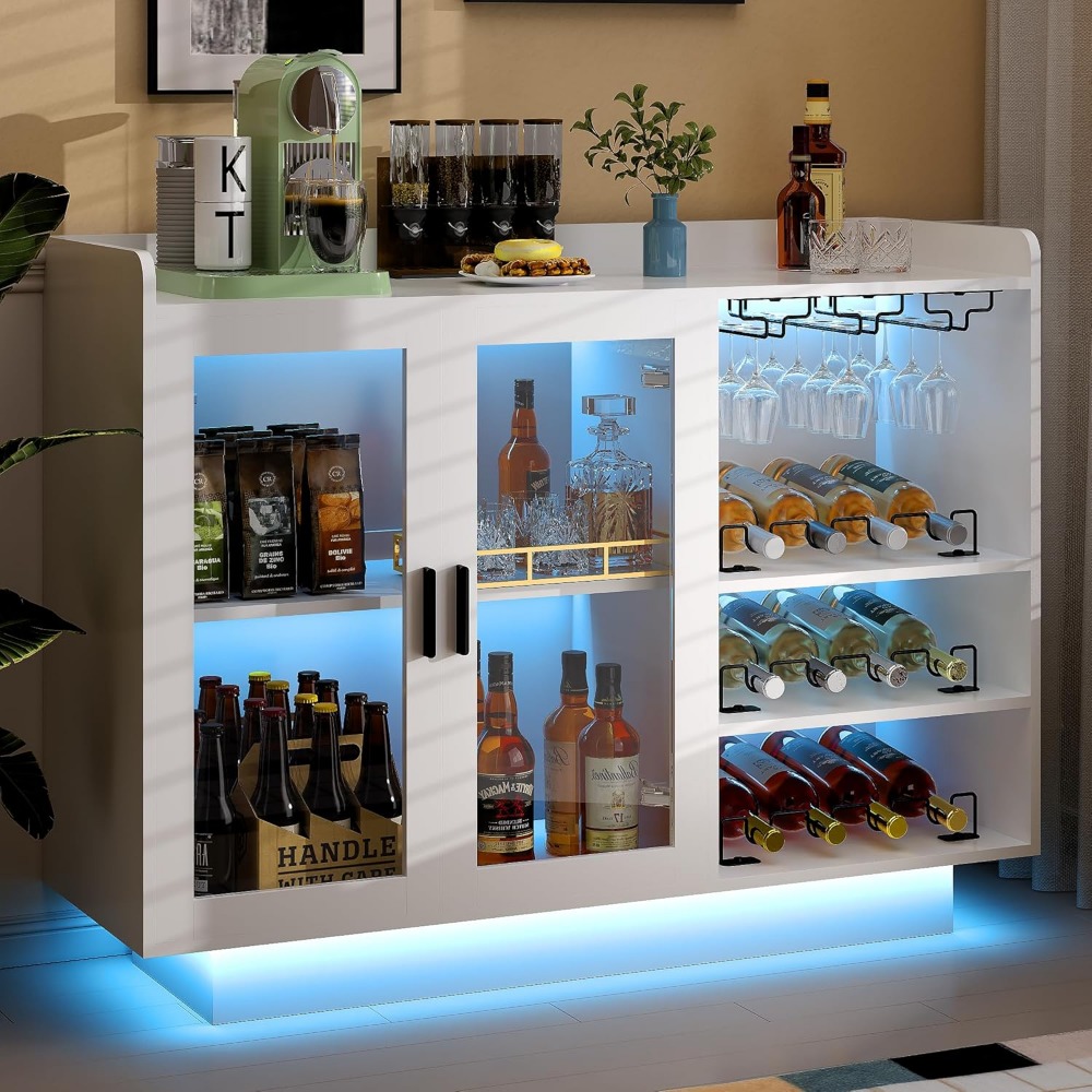 Wine Bar Cabinet with LED Ligh - مراجعة Home Bar And Cabinet وسعره