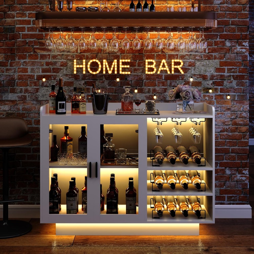 Wine Bar Cabinet with LED Ligh - مراجعة Home Bar And Cabinet وسعره