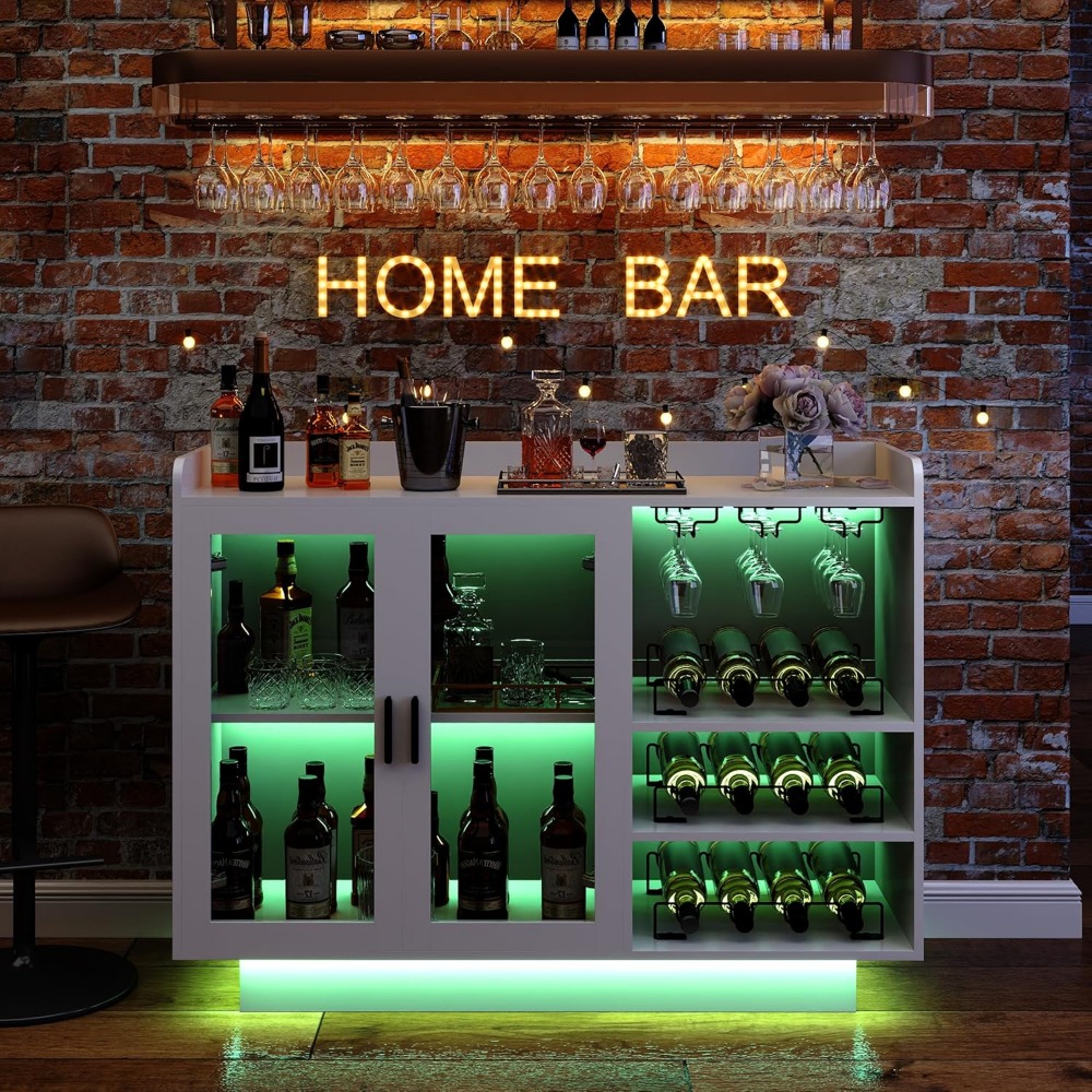 Wine Bar Cabinet with LED Ligh - مراجعة Home Bar And Cabinet وسعره