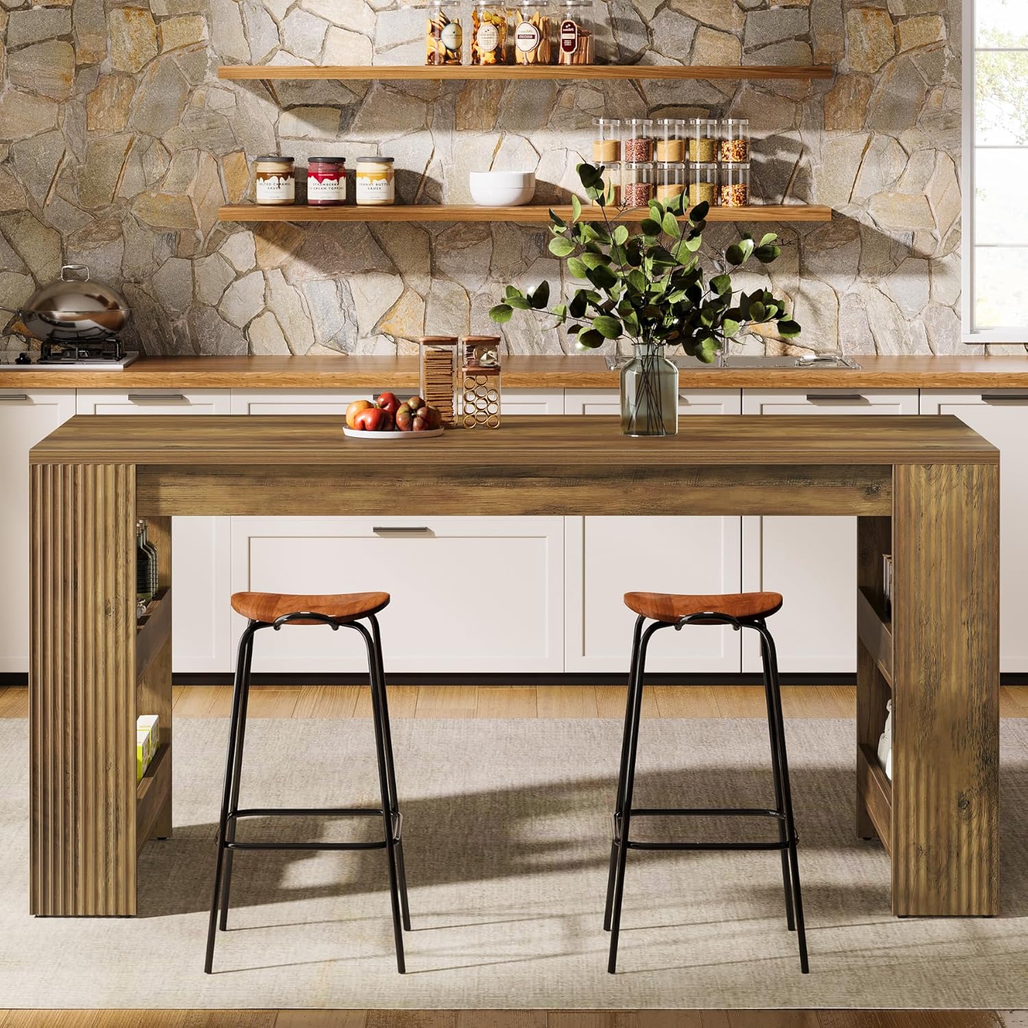 63-Inch Kitchen Island with St - مراجعة Home Bar Shelves وسعره