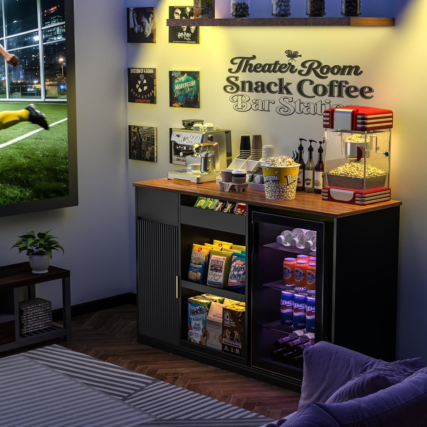 Snack Bar Cabinet with Fridge  - مراجعة Home Bar Shelves وسعره