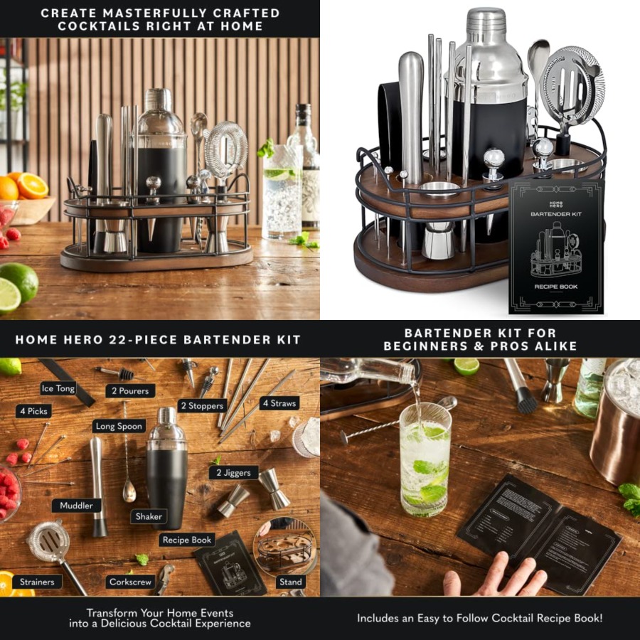 Bartender Kit - 22-Piece Cockt - مراجعة Cocktail Recipe Book وسعره