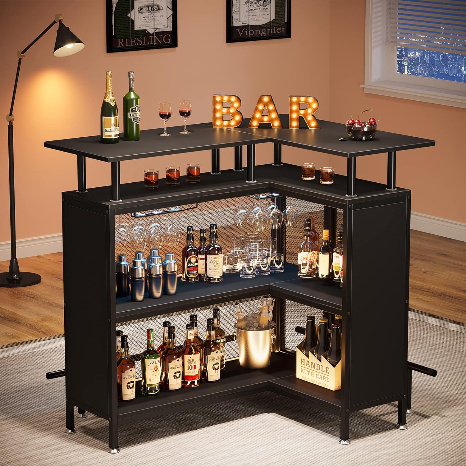 Home Bar Unit, L-Shaped Bar Ta - مراجعة Home Bar Shelves وسعره