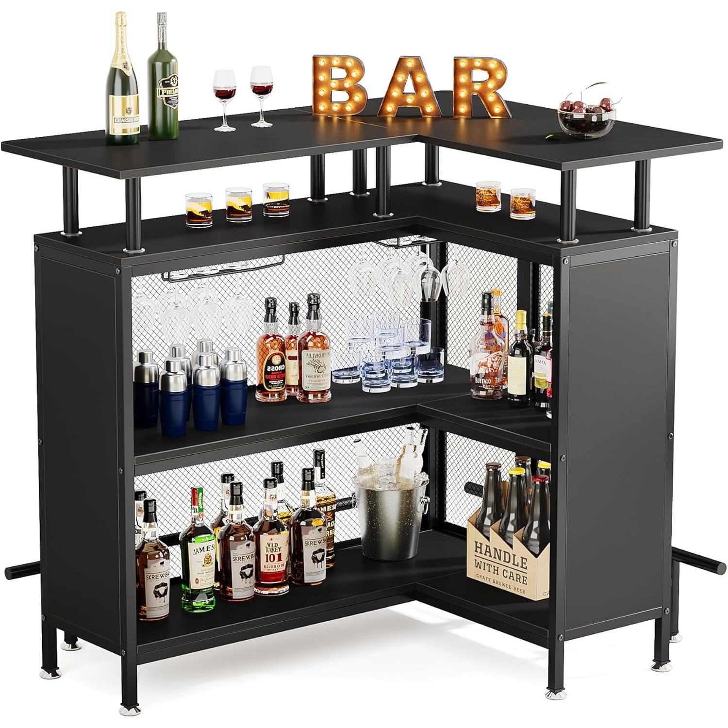 Home Bar Unit, L-Shaped Bar Ta - مراجعة Home Bar Shelves وسعره